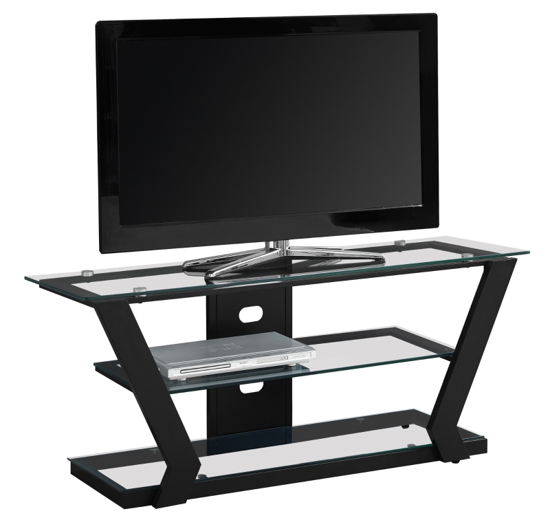 Monarch 48" Modern 3-Tier Tempered Glass Shelf Open Storage Console TV Stand - Black Finish