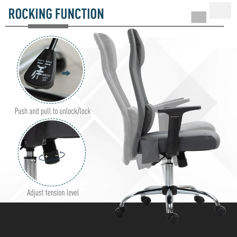 Vinsetto Mesh Office Chair with Rechargeable Electric Vibration Massage Lumbar Rocking, with Pillow, Wheels - Grey