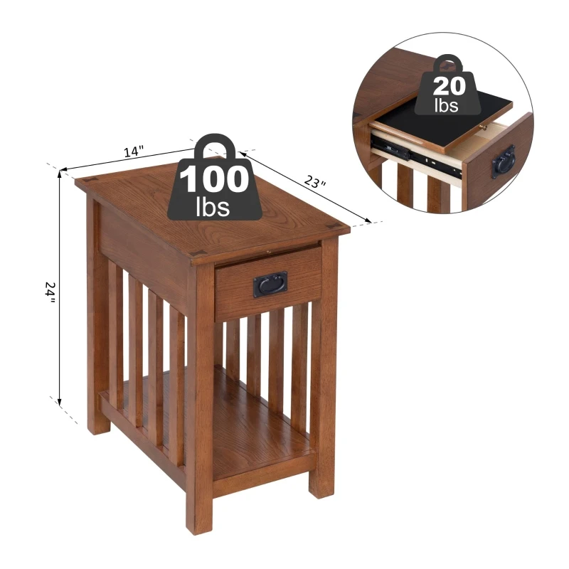 HomCom 24" Wooden Side Accent End Table with Drawer, Tray, and Storage Shelf