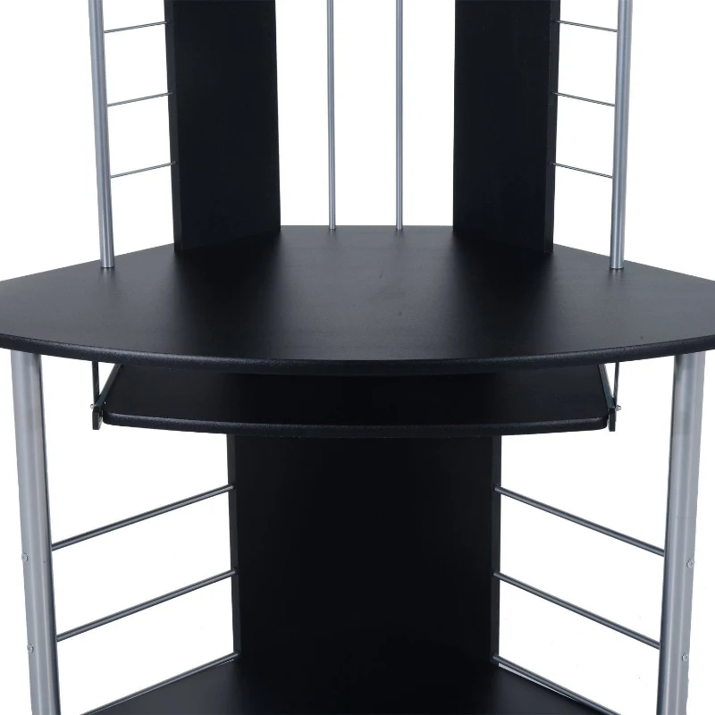 HOMCOM Corner Computer Desk Table with Keyboard Tray CPU Stand Printer Platform Black