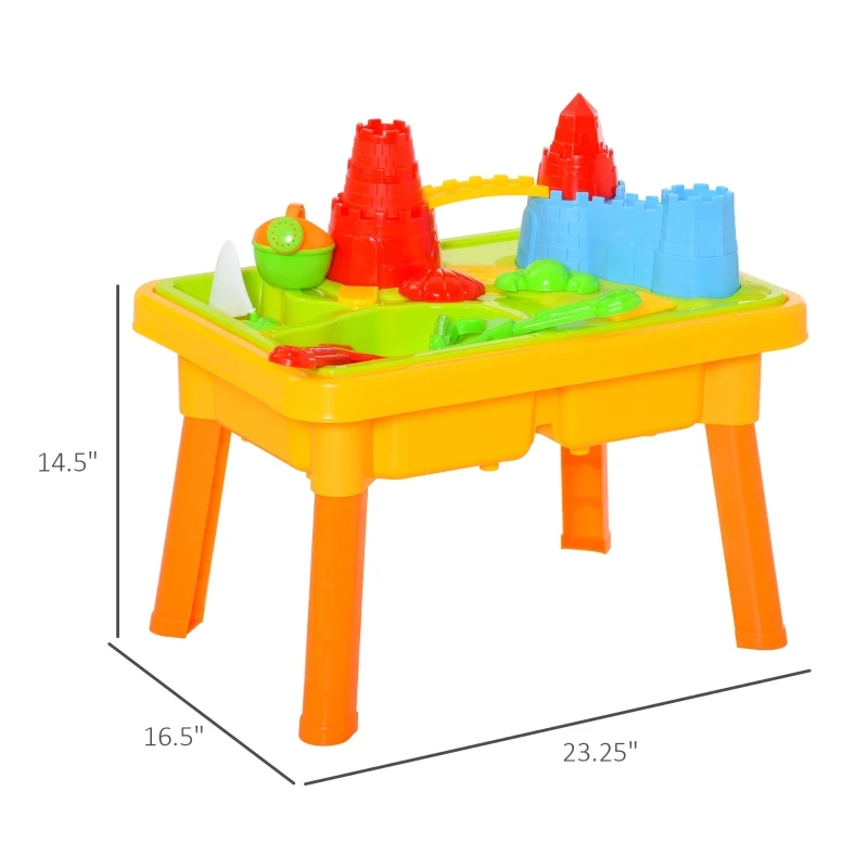 Qaba 23PCs Kids Sand and Water Table Beach Play Toddler Activity Sandbox Summer Beach Toy sets with Castle Shape Molds Lid Accessories Multicolor