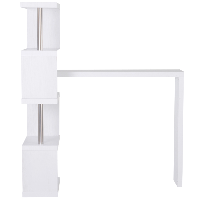 HOMCOM Modern Corner Rotating Combo L-Shaped Computer Desk with Shelves White