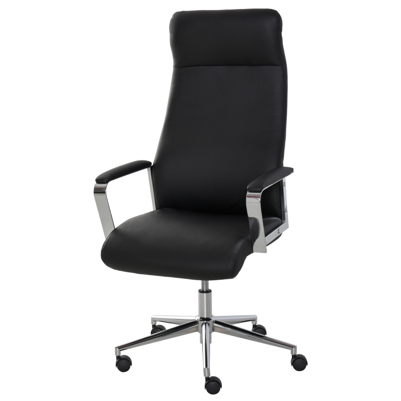 Vinsetto High Back Executive Office Chair Faux Leather Swivel Computer Desk Chair with Padded Arm, Adjustable Height, Wheels - Black