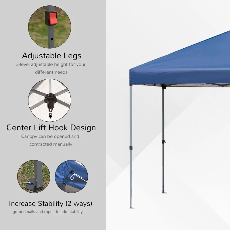 Outsunny 20' x 8' Outdoor Pop-Up Party Tent Canopy Gazebo with Mesh Sidewalls, 3-Level Adjustable Height, Handy Bag, Blue