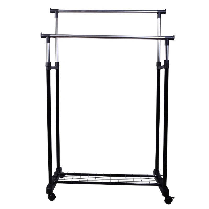 HOMCOM Heavy Duty Double Rail Clothes Rack Clothing Garment Rack with Wheels and Bottom Shelf