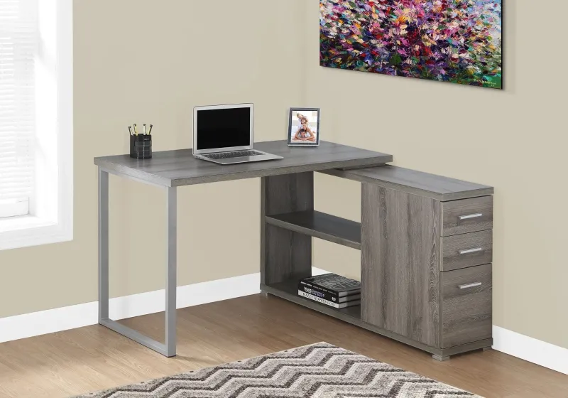 Monarch Contemporary Right or Left Facing Corner Computer Desk with Shelves and Storage Drawers - Dark Taupe