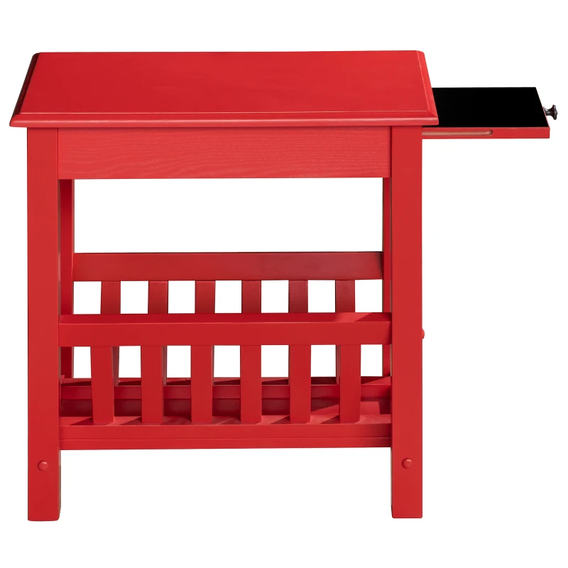 HOMCOM Modern 2-Tier Acacia Wood End Table Side Desk with Cup Holder and  Lower Shelf - Red