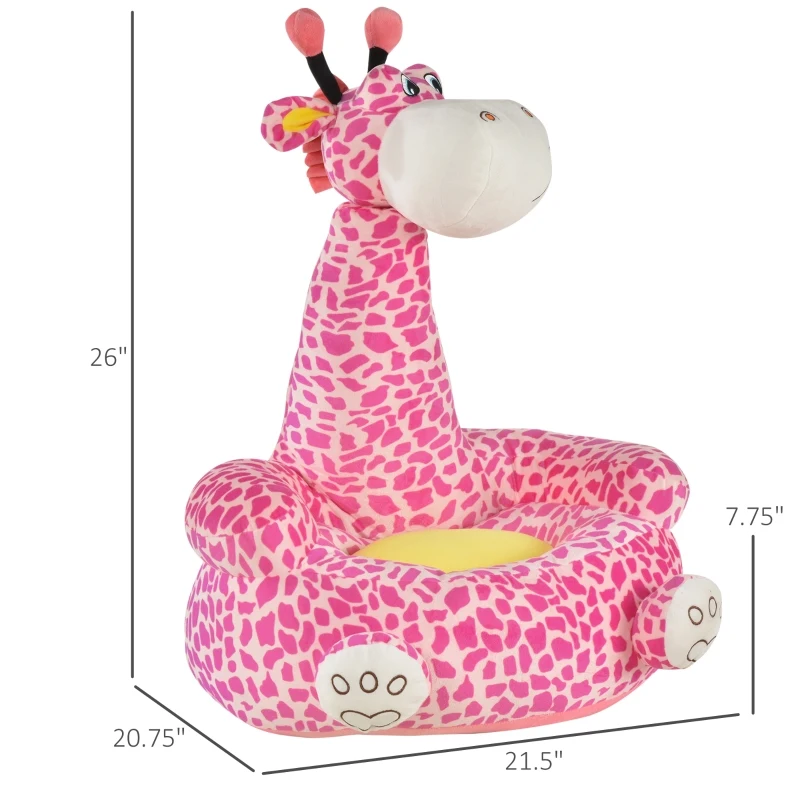 Qaba Giraffe Shaped Kid Sofa Flannel Covered Armchair Stick Horse Child Chair with Padded Seat for 18 to 36 Months, Pink