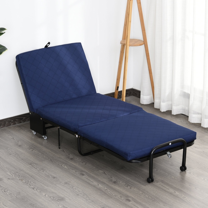 HOMCOM Folding Portable Steel Single Bed Frame Bedstead Bedroom Furniture Strong Bed