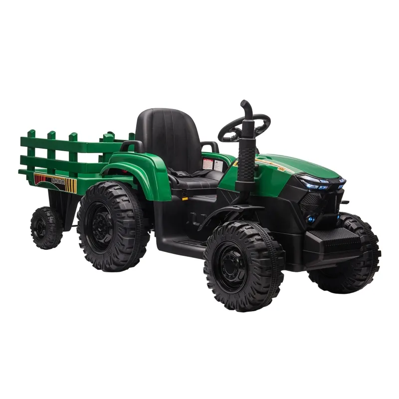 Aosom 12V 7AH Kids Ride On Tractor, Electric Battery Powered Agricultural Toy Car, w/ Back Trailer, Adjustable Speed, 10 LED Headlights, Green