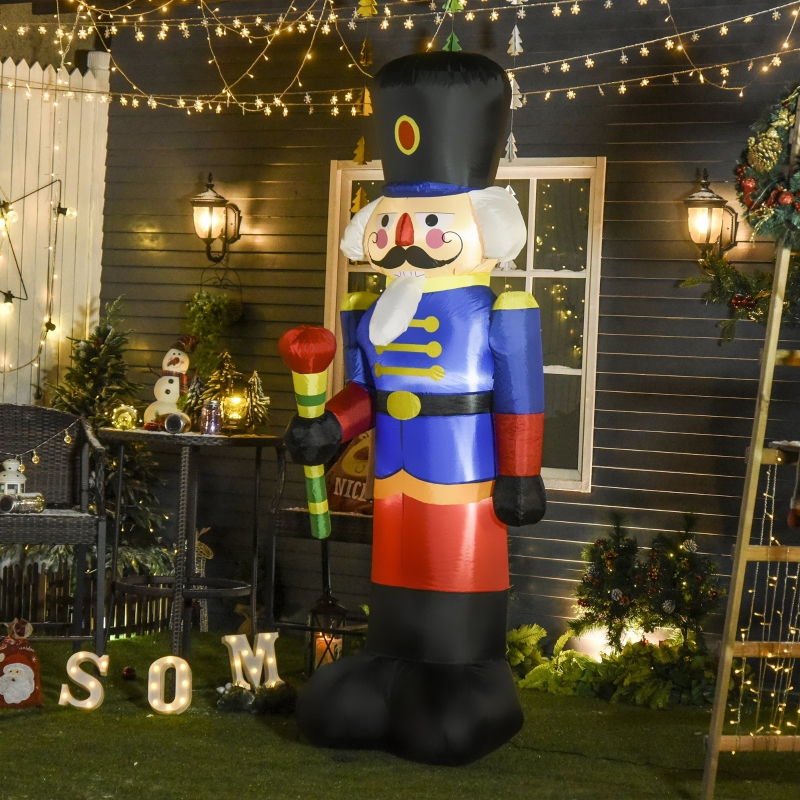 HOMCOM Christmas Outdoor Yard Colorful 8ft Blow Up Inflatable Walnut Soldier with Scepter Decoration with 3 LED for Indoor Outdoor House Party Display