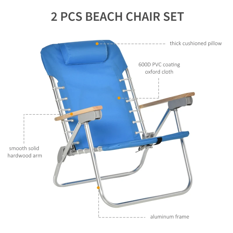 Outsunny 2 PCS Suit 7-Position Backpack Folding Beach Chair Ultralight Camping Chair w/ Backpack Strap for Travel, Picnic, Festival, Blue