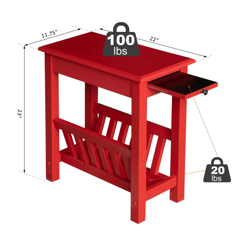 HOMCOM Modern 2-Tier Acacia Wood End Table Side Desk with Cup Holder and  Lower Shelf - Red