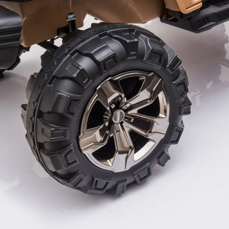 Aosom 12V Kids Electric 2-Seater Ride On Police Car SUV Truck Toy with Parental Remote Control & MP3 Sound, Tan