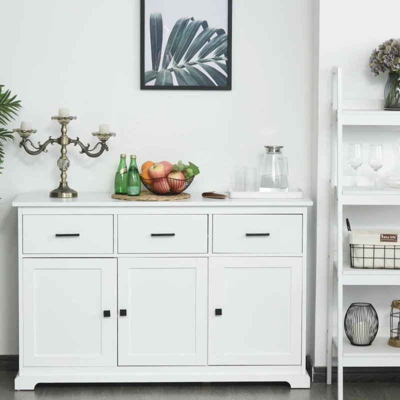 HOMCOM Buffet Storage Cabinet for Kitchen Entryway with 2 Cabinets and 3 Drawers, Adjustable Shelves, White