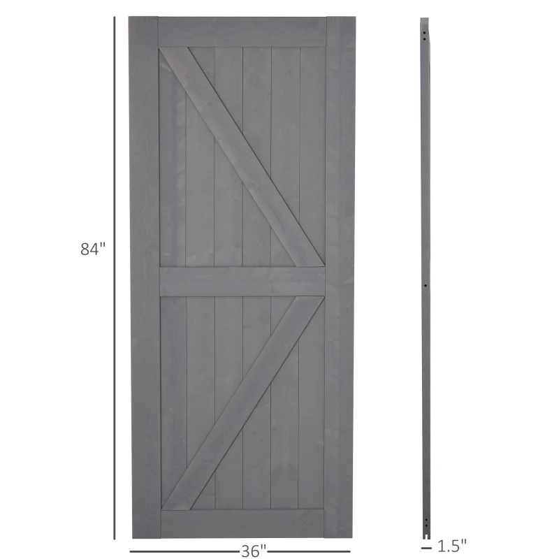 HOMCOM 7' H x 3' W Sturdy Sliding Barn Door, Unfinished Solid Spruce Wood Frame with Pre-Drilled Holes, Grey