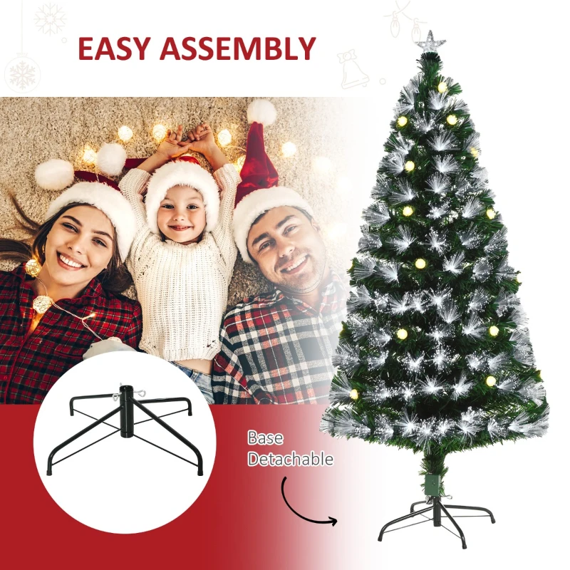 HOMCOM 5ft Tall Pre-Lit Douglas Fir Artificial Christmas Tree with Fiber Optic Ball LED Lights and 180 Tips, Green