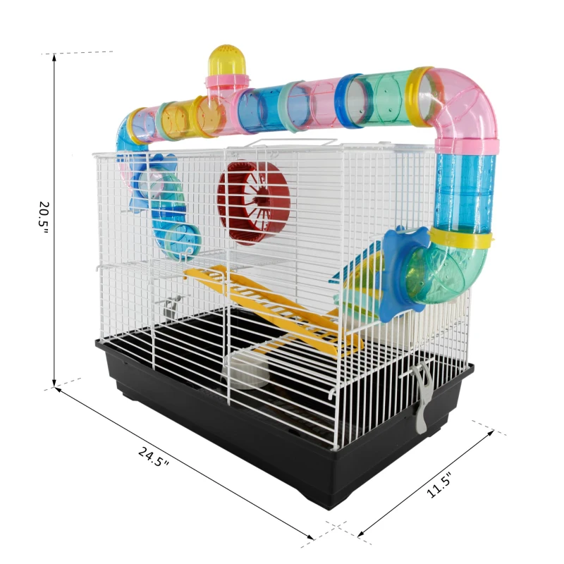 PawHut Hamster Cage Tube Spinning Wheel Feeder Ladder