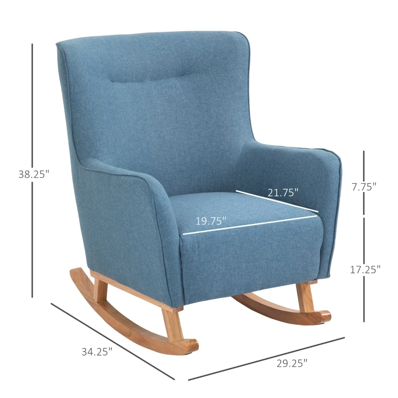 HOMCOM Modern Rocking Chair Sofa Armchair Modern Accent Chair with Thick Padding, Winged Back for Living Room, or Bedroom, Blue