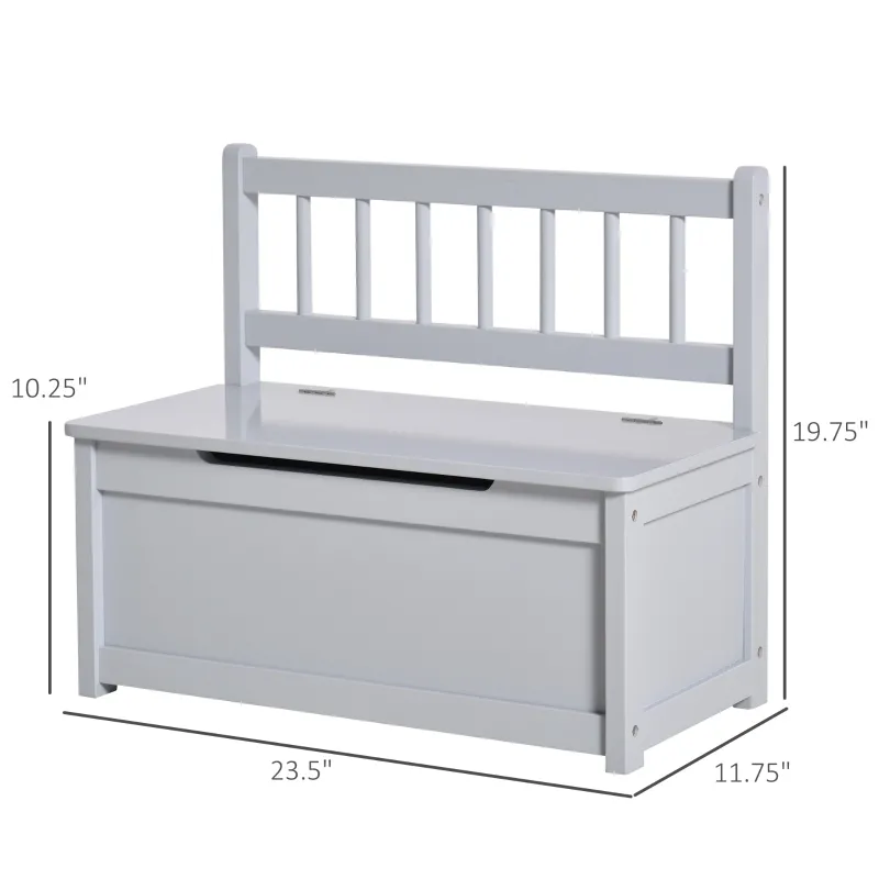 Qaba 2-in-1 Kids Wooden Toy Organizer Chest Storage Box with Seat Bench Cabinet Chunk Cube with Safety Pneumatic Rod Gray