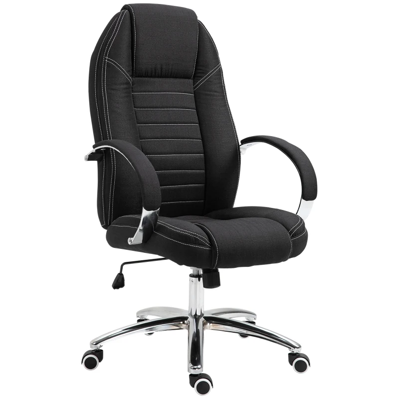 Vinsetto Office Chair Ergonomic Design Linen Surface Foam Padded w/ Adjustable Height & Armrest Black