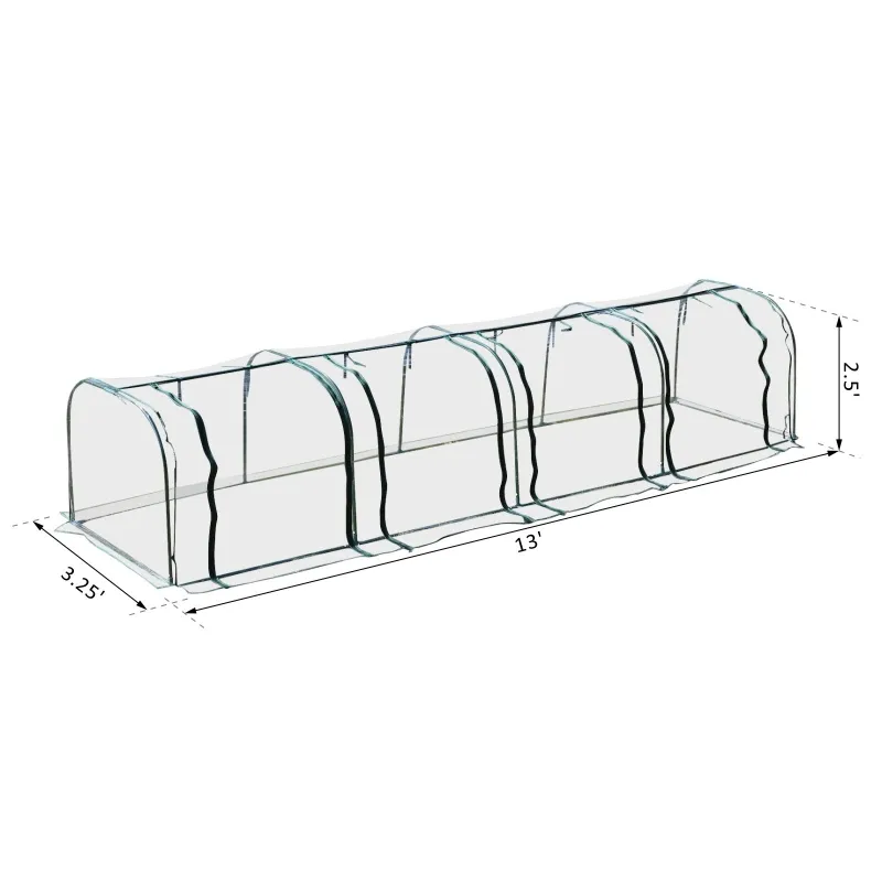Outsunny 156" x 39" x 32" Transparent PVC Mini Tunnel Greenhouse Garden Green Grow Shed Portable Plant Flower Warm House Steel Frame Zipped Doors