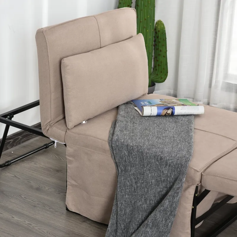 HOMCOM 4-in-1 Multi Function Folding Single Sofa Bed with Retractable Footrest, Convertible Sleeper with Adjustable Backrest For Living Room and Small Spaces, Light Coffee