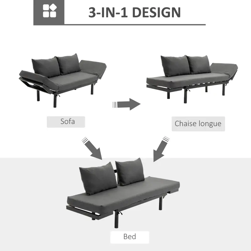 HOMCOM Single Person Chaise Lounger, Modern Sofa Bed with 5 Adjustable Positions, 2 Large Pillows, and Birch Legs, Charcoal Grey