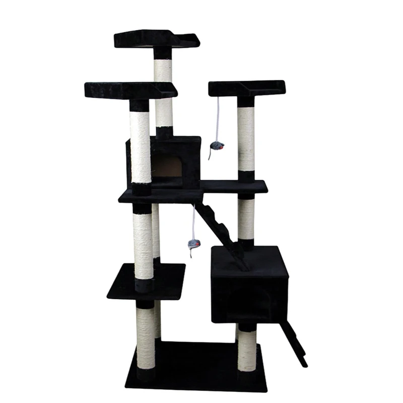 Pawhut Multi-level Cat Scratcher Tree Condo Furniture Play Tower Climber Black