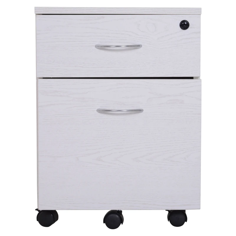 HOMCOM Two Drawer A4 Filing Cabinet Cupboard Office Storage Unit Lockable Rolling