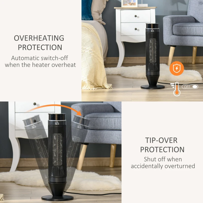 HOMCOM Compatible for HOMCOM Ceramic Tower, Indoor Space Heater with 42 Degree Oscillation, Remote Control, 8H Timer, Tip-Over & Overheating Protection, 750W/1500W HOMCOM 820-251V81