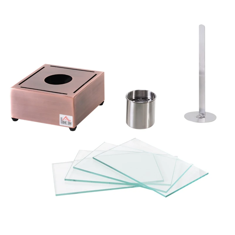 HOMCOM Ethanol Fireplace, 7.75" Tabletop 0.10 Gal Stainless Steel 160 Sq. Ft., Burns up to 2 Hours, Bronze