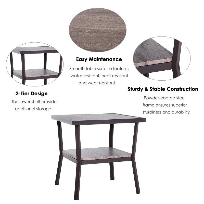 Open Box HomCom Rustic Industrial Minimal Two Tier Wooden Accent End Table - Light Brown Woodgrain