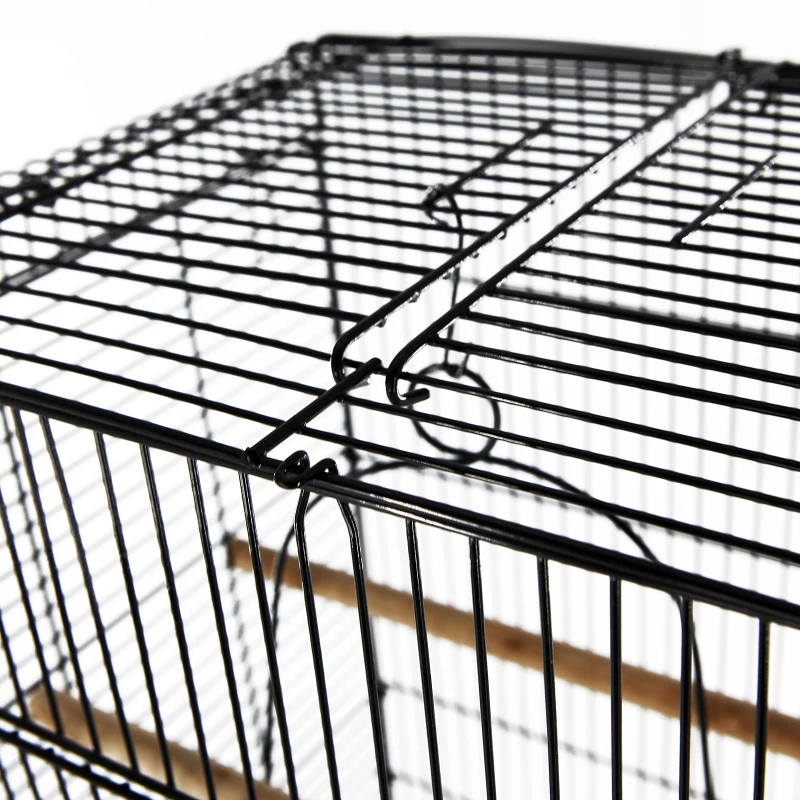 PawHut 28"H Steel Bird Cage with Open Play Top, Perch, Feeding Bowl for Parrot Lovebirds Parakeets Cockatiels - Black