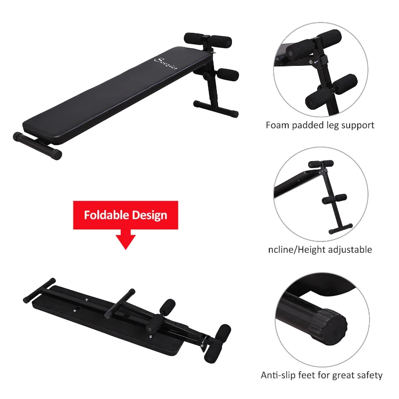 Soozier Folding Portable PRO Decline Sit Up Bench Fitness Ab Adjustable Height Black