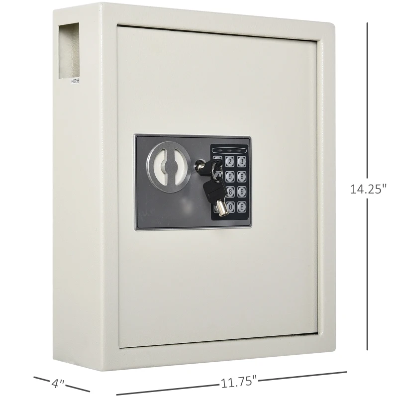 HOMCOM 40 Key Steel Wall-Mounted Lockable Key Safe Lock Box Cabinet with Key Tags & Programmable Pin Security - White
