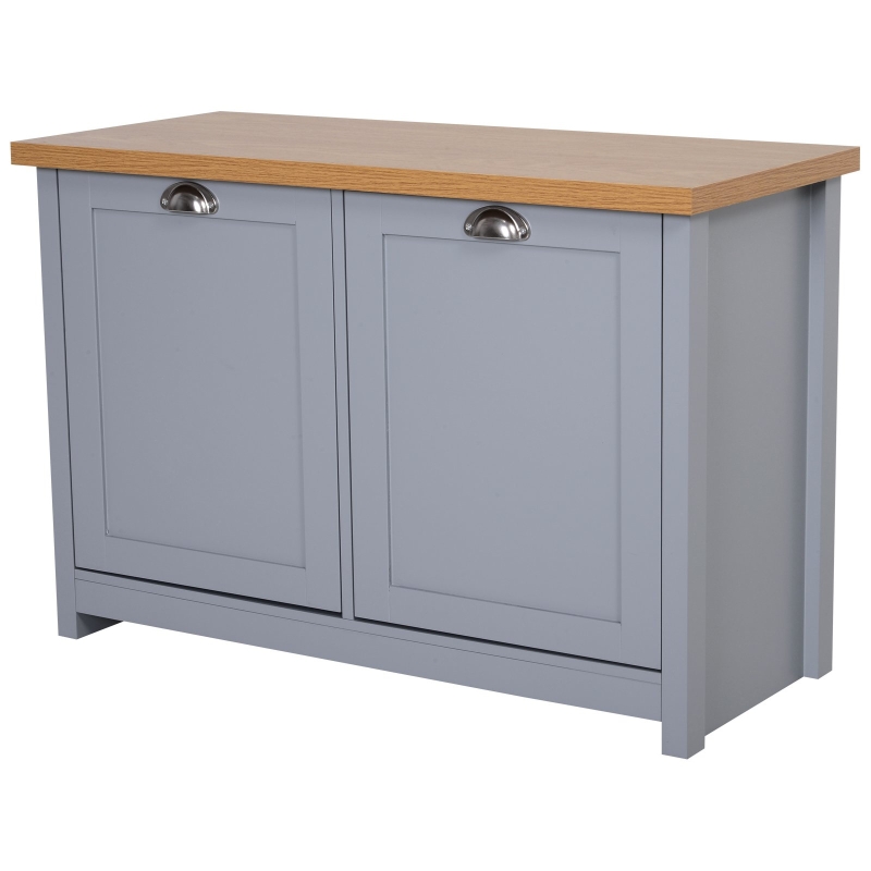 HOMCOM Oak Wood Grain Simple Shoe Cabinet 2-tier Storage with 2 Doors Sturdy Grey
