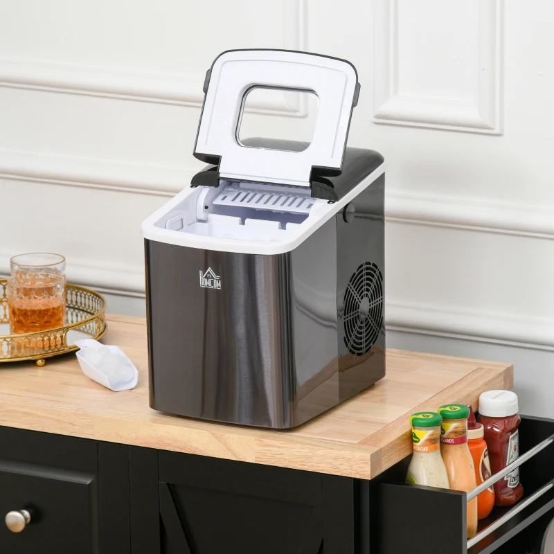 HOMCOM Portable Countertop Ice Maker Machine, 9 Cubes in 8 Minutes, Ice Machine for Freezer 27lbs/24H, Automatic Cleaning with Scoop and Basket for Kitchen Home Office Bar