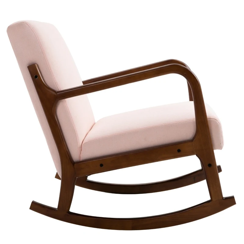 HOMCOM Upholstered Rocking Armchair with Wood Base and Linen Fabric Padded Seat for Living Room, Pink