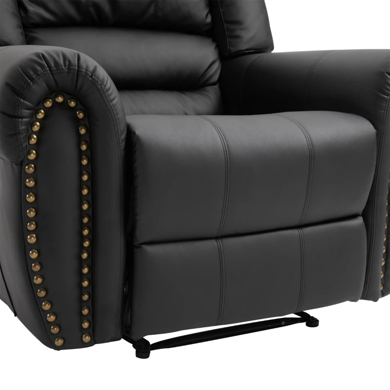 HOMCOM Recliner Chair Added Footrest Cushion Padded Seat Modern Nail Sofa PU Leather for Living Room Club Home Theater Seating, Black