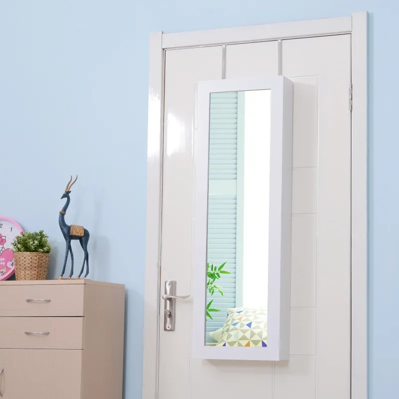 Wall/Door Mounted Armoire Cabinet Jewelry Cosmetics Shelf Organizer White