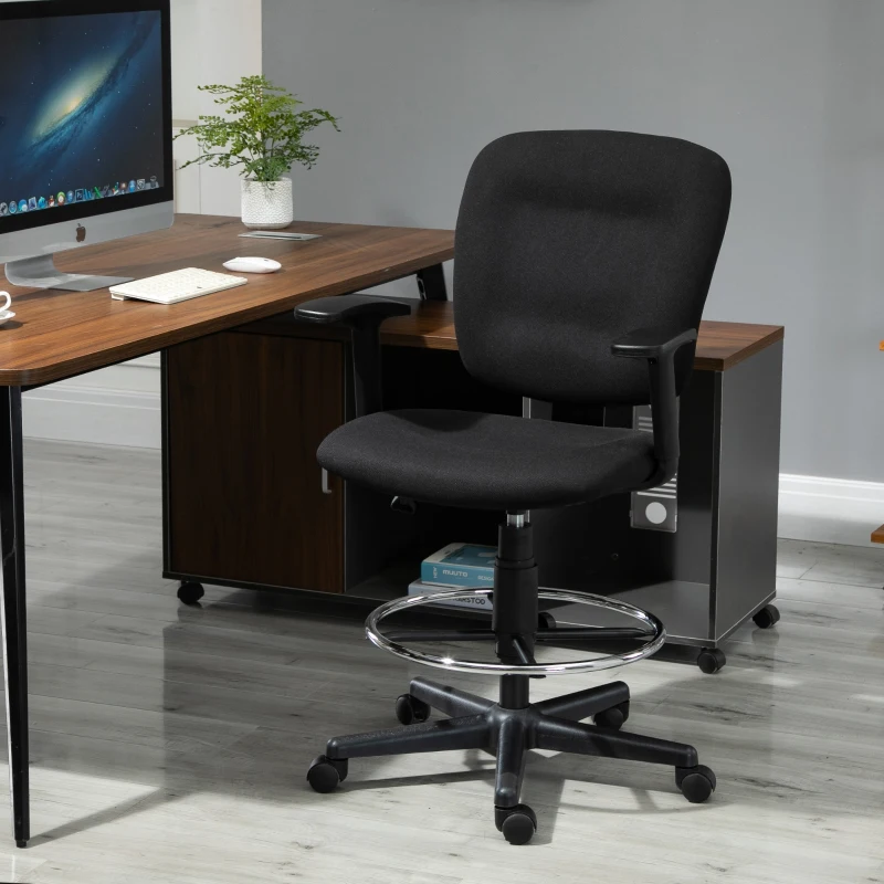 Vinsetto Ergonomic Studio Mid-Back Draft Chair with Adjustable Seat Height, Foot Ring, Armrest, 360° Swivel - Polyester