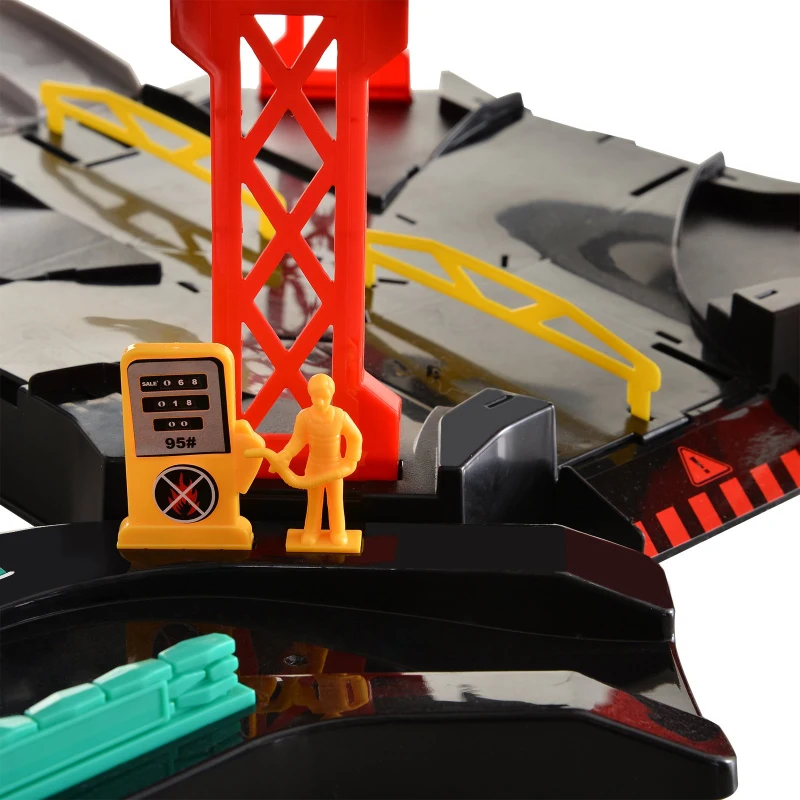 Qaba 3-Level Parking Garage Toy Car Playset with Racetrack, Helicopter Ramp, Elevator, and Cars for Boys and Girls