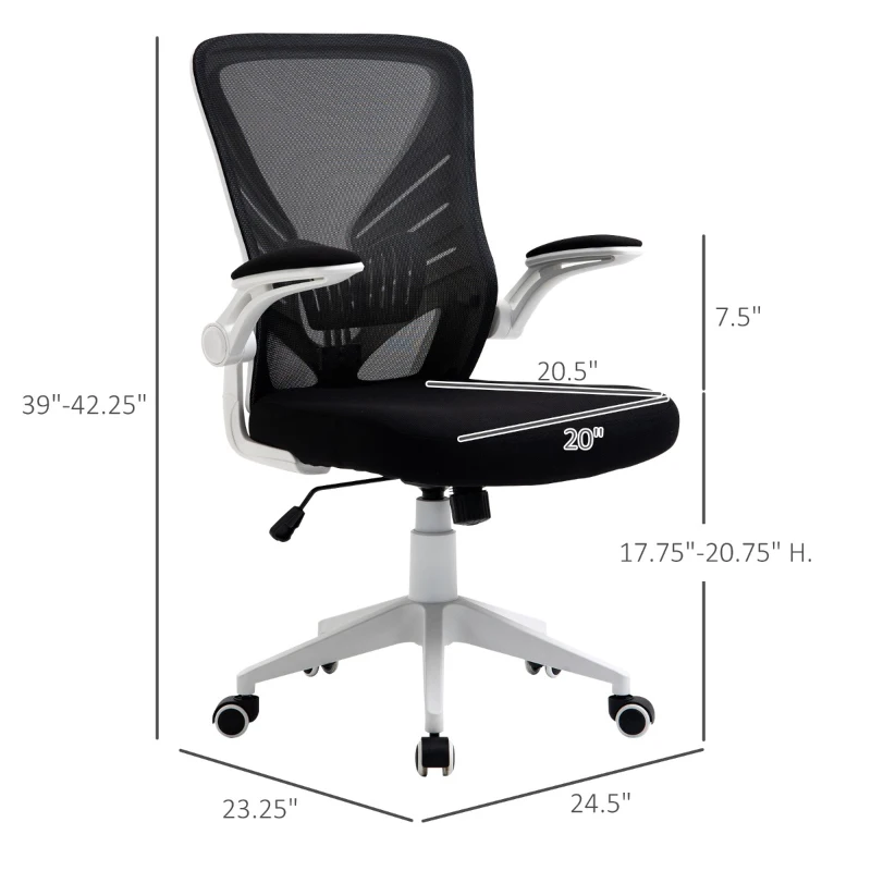 Vinsetto Mid-Back Mesh Home Office Chair Computer Task Ergonomic Desk Chair with Lumbar Back Support, Flip-Up Arm, and Adjustable Height, Black