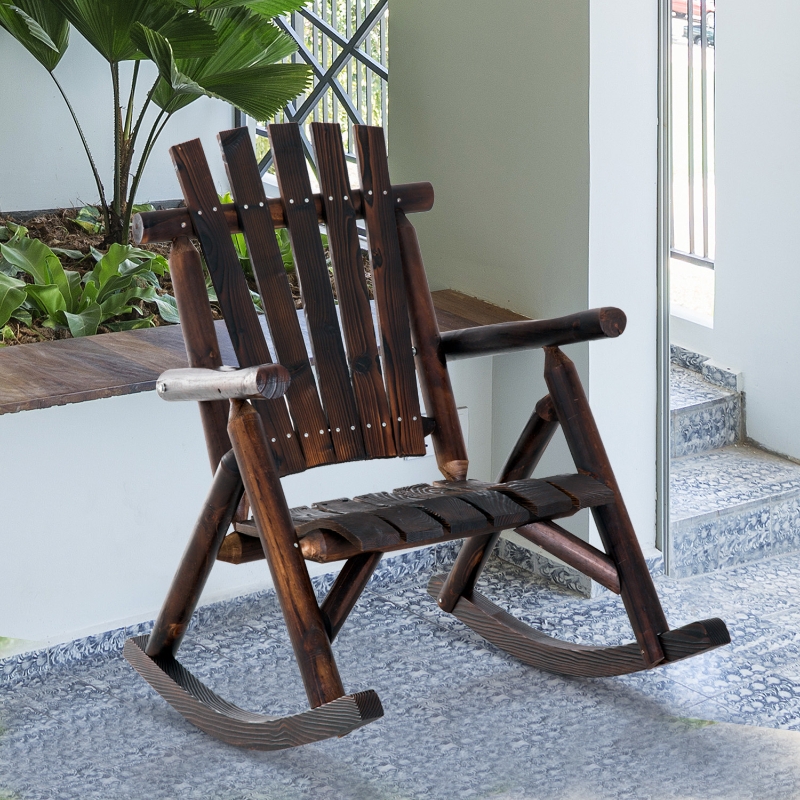 Outsunny Rustic Outdoor Patio Adirondack Rocking Chair Fir Wood Garden Yard