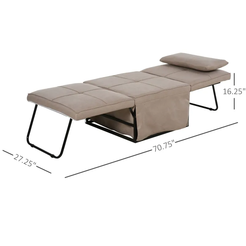 HOMCOM 4-in-1 Multi Function Folding Single Sofa Bed with Retractable Footrest, Convertible Sleeper with Adjustable Backrest For Living Room and Small Spaces, Light Coffee