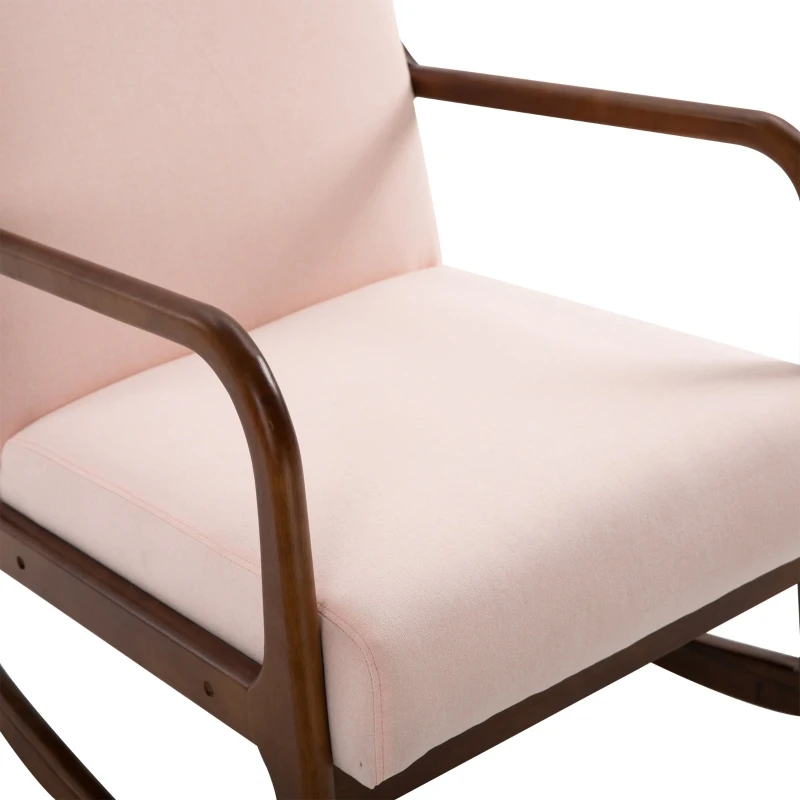 HOMCOM Upholstered Rocking Armchair with Wood Base and Linen Fabric Padded Seat for Living Room, Pink