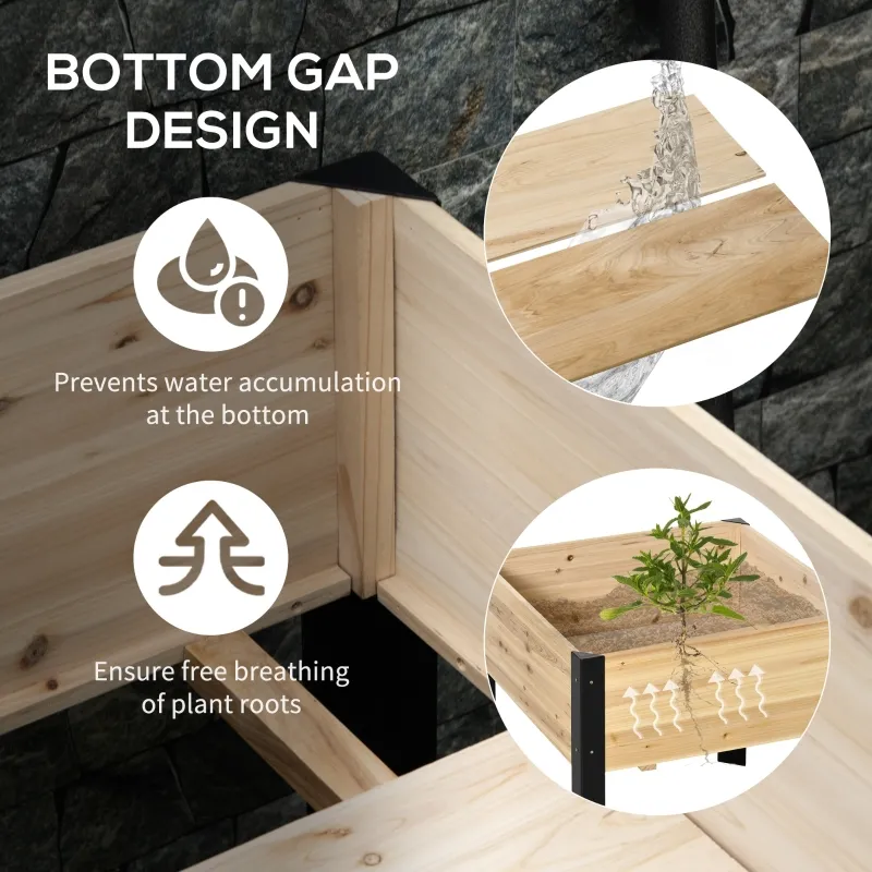 Outsunny Raised Garden Bed, Elevated Planter Box, 32"x32"x29" with Legs, Metal Frame, Wooden Planter Pot for Backyard, Patio to Grow Vegetables, Herbs, and Flowers, Natural