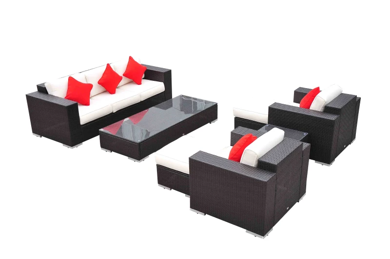 Outsunny 7pcs Rattan Sofa Set Outdoor Wicker Sectional Set Garden Patio Furniture Reclining Seat Ottoman w/ Pillow and Cushion Aluminum Frame