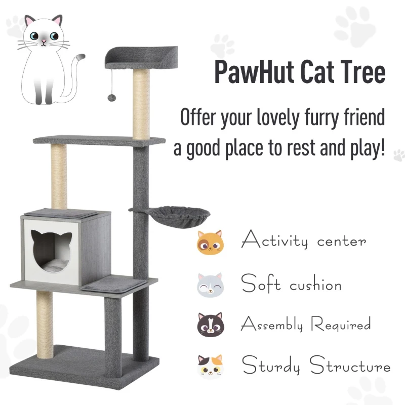 PawHut Multi-level Cat Tree with Scratching Posts House and Baskets Grey White